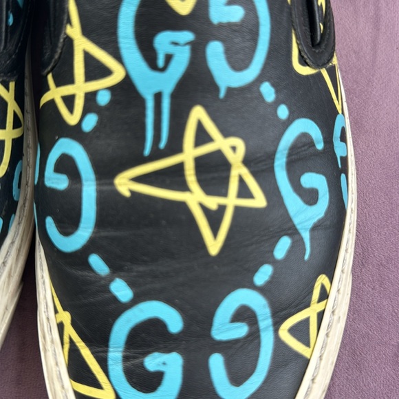 AUTHENTIC GUCCI GHOST GG GRAFFITI LEATHER SLIP ON SNEAKER SZ40 - Picture 4 of 9